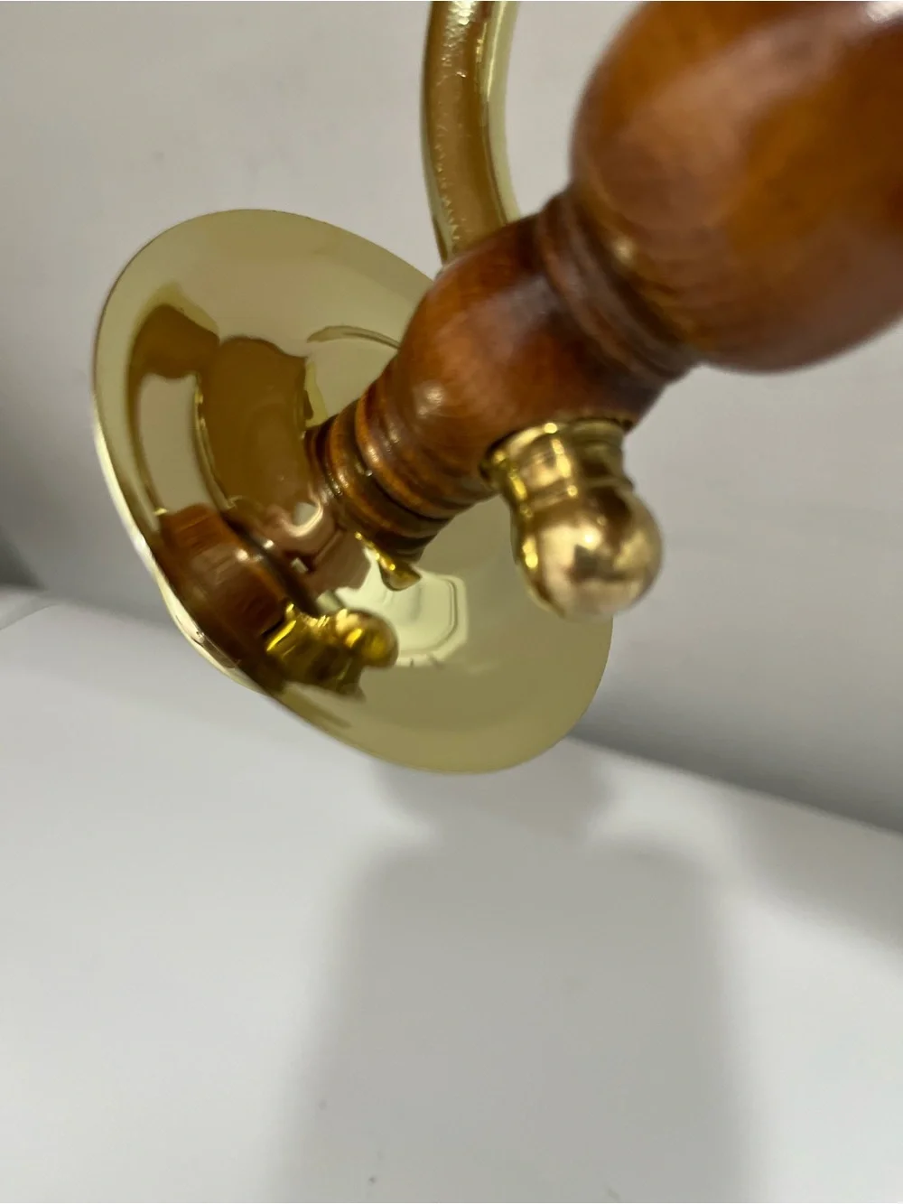 Vintage Convertible Gold-tone Metal & Wood Candle Holder w/ Clear Glass Votive